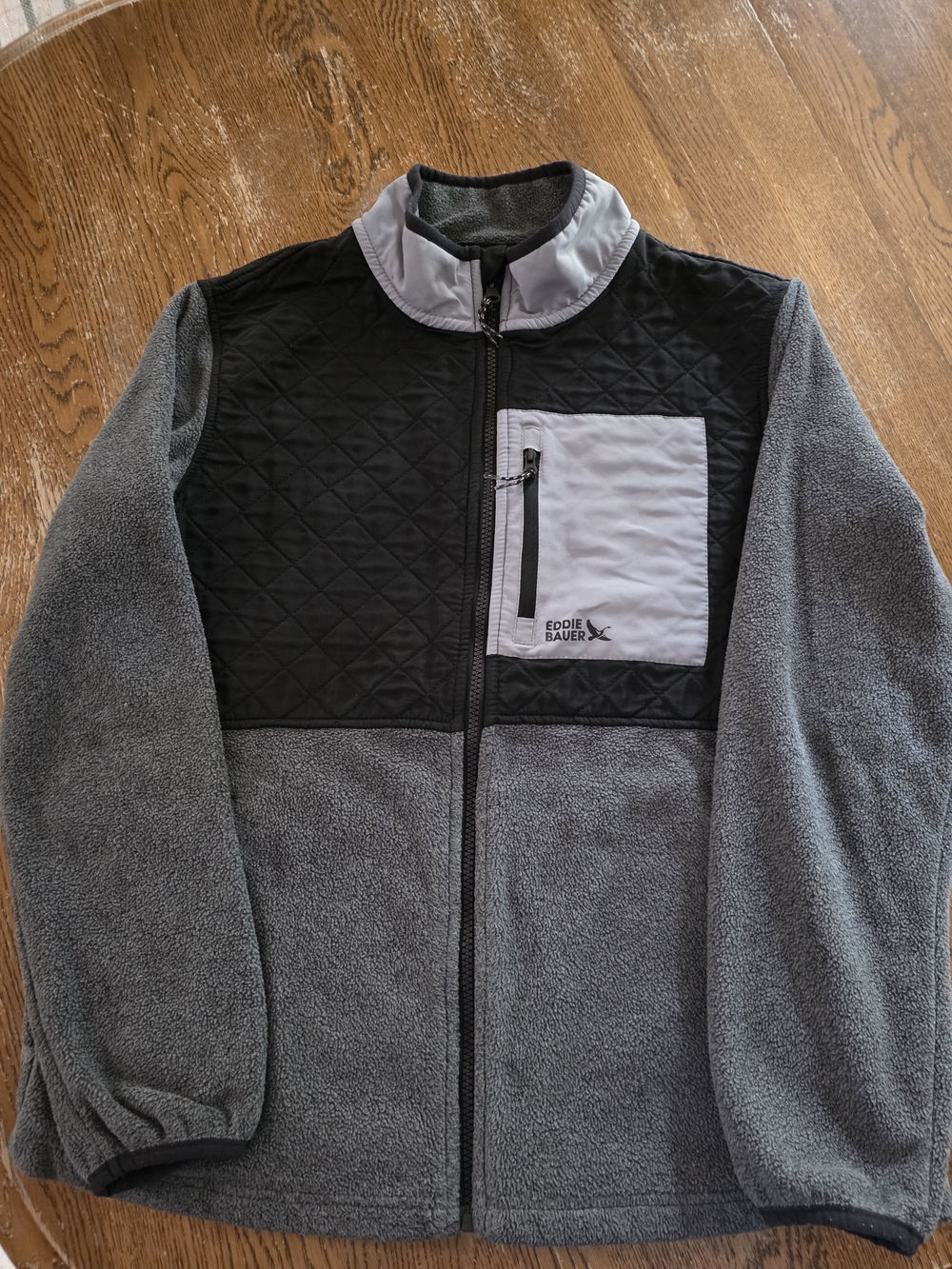 Eddie Bauer Gray and Black Quilted Fleece Jacket